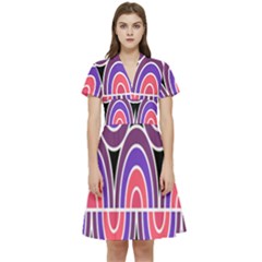 Pink, Blue, Black, Purple Tones Pop Art  Short Sleeve Waist Detail Dress by ConteMonfrey