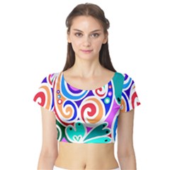 Crazy Pop Art - Doodle Circles   Short Sleeve Crop Top by ConteMonfrey