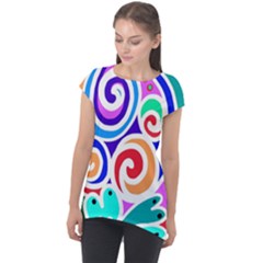 Crazy Pop Art - Doodle Circles   Cap Sleeve High Low Top by ConteMonfrey