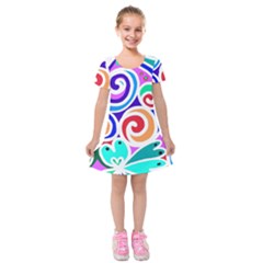 Crazy Pop Art - Doodle Circles   Kids  Short Sleeve Velvet Dress