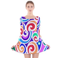 Crazy Pop Art - Doodle Circles   Long Sleeve Velvet Skater Dress