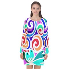 Crazy Pop Art - Doodle Circles   Long Sleeve Chiffon Shift Dress  by ConteMonfrey