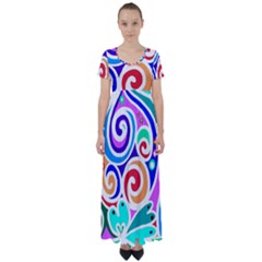 Crazy Pop Art - Doodle Circles   High Waist Short Sleeve Maxi Dress by ConteMonfrey