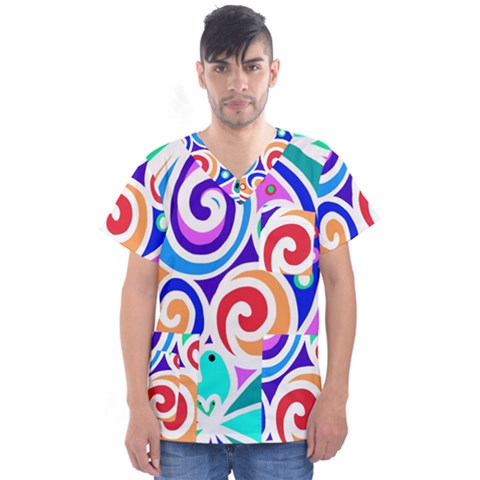 Crazy Pop Art - Doodle Circles   Men s V-neck Scrub Top by ConteMonfrey