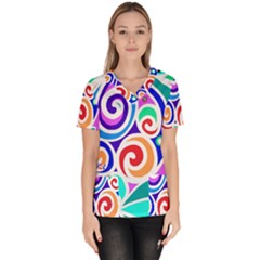 Crazy Pop Art - Doodle Circles   Women s V-neck Scrub Top by ConteMonfrey