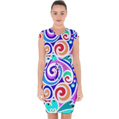 Crazy Pop Art - Doodle Circles   Capsleeve Drawstring Dress 