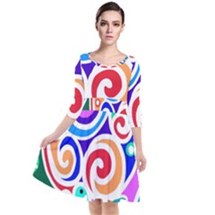 Crazy Pop Art - Doodle Circles   Quarter Sleeve Waist Band Dress by ConteMonfrey