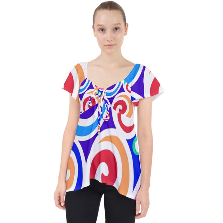 Crazy Pop Art - Doodle Circles   Lace Front Dolly Top