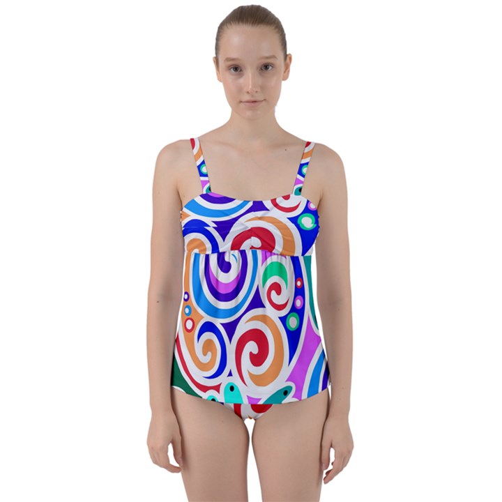 Crazy Pop Art - Doodle Circles   Twist Front Tankini Set