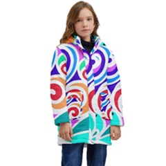 Crazy Pop Art - Doodle Circles   Kid s Hooded Longline Puffer Jacket by ConteMonfrey