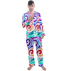 Crazy Pop Art - Doodle Circles   Men s Long Sleeve Satin Pajamas Set by ConteMonfrey