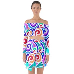 Crazy Pop Art - Doodle Circles   Off Shoulder Top With Skirt Set