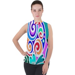 Crazy Pop Art - Doodle Circles   Mock Neck Chiffon Sleeveless Top