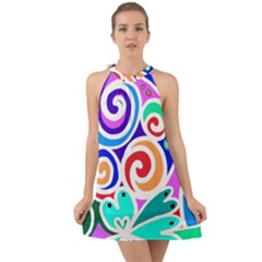 Crazy Pop Art - Doodle Circles   Halter Tie Back Chiffon Dress