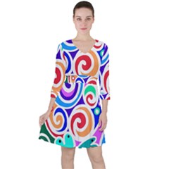 Crazy Pop Art - Doodle Circles   Quarter Sleeve Ruffle Waist Dress by ConteMonfrey