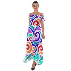 Crazy Pop Art - Doodle Circles   Off Shoulder Open Front Chiffon Dress by ConteMonfrey