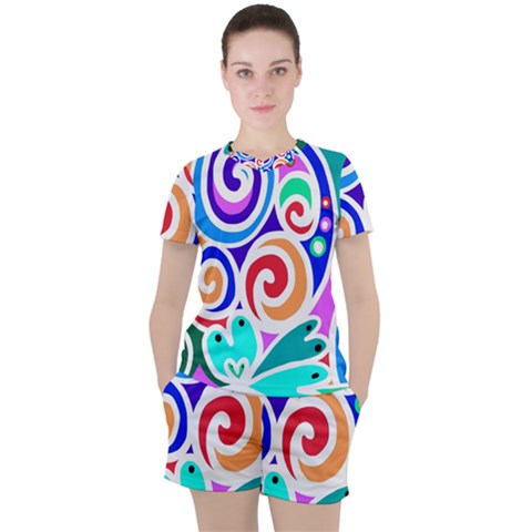 Crazy Pop Art - Doodle Circles   Women s Tee And Shorts Set by ConteMonfrey