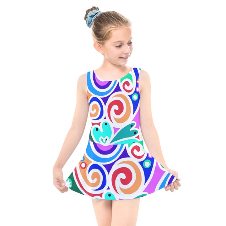 Crazy Pop Art - Doodle Circles   Kids  Skater Dress Swimsuit