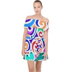 Crazy Pop Art - Doodle Circles   Off Shoulder Chiffon Dress by ConteMonfrey