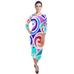 Crazy Pop Art - Doodle Circles   Quarter Sleeve Midi Velour Bodycon Dress by ConteMonfrey