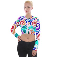 Crazy Pop Art - Doodle Circles   Long Sleeve Cropped Velvet Jacket by ConteMonfrey