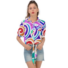 Crazy Pop Art - Doodle Circles   Tie Front Shirt  by ConteMonfrey