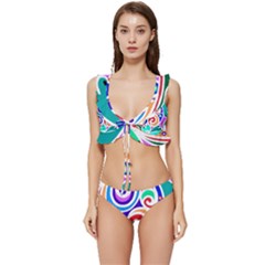 Crazy Pop Art - Doodle Circles   Low Cut Ruffle Edge Bikini Set by ConteMonfrey