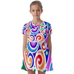 Crazy Pop Art - Doodle Circles   Kids  Short Sleeve Pinafore Style Dress by ConteMonfrey