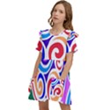 Crazy Pop Art - Doodle Circles   Kids  Frilly Sleeves Pocket Dress View3