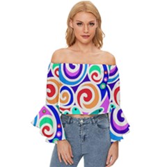 Crazy Pop Art - Doodle Circles   Off Shoulder Flutter Bell Sleeve Top by ConteMonfrey