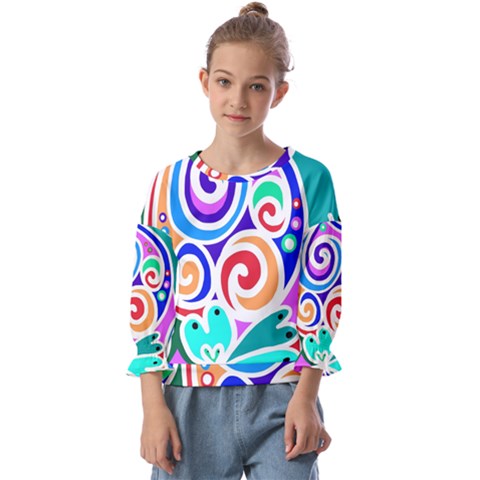 Crazy Pop Art - Doodle Circles   Kids  Cuff Sleeve Top by ConteMonfrey