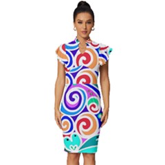 Crazy Pop Art - Doodle Circles   Vintage Frill Sleeve V-neck Bodycon Dress by ConteMonfrey