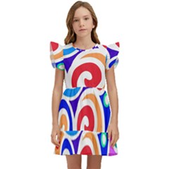 Crazy Pop Art - Doodle Circles   Kids  Winged Sleeve Dress by ConteMonfrey