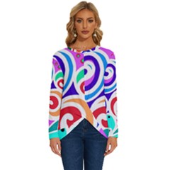 Crazy Pop Art - Doodle Circles   Long Sleeve Crew Neck Pullover Top