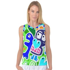 Crazy Pop Art - Doodle Skulls  Women s Basketball Tank Top by ConteMonfrey