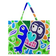 Crazy Pop Art - Doodle Skulls  Zipper Large Tote Bag by ConteMonfrey