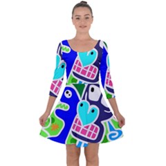 Crazy Pop Art - Doodle Skulls  Quarter Sleeve Skater Dress by ConteMonfrey