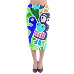 Crazy Pop Art - Doodle Skulls  Midi Pencil Skirt by ConteMonfrey