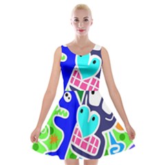 Crazy Pop Art - Doodle Skulls  Velvet Skater Dress by ConteMonfrey