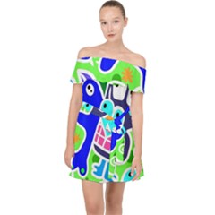 Crazy Pop Art - Doodle Skulls  Off Shoulder Chiffon Dress by ConteMonfrey