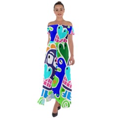 Crazy Pop Art - Doodle Skulls  Off Shoulder Open Front Chiffon Dress by ConteMonfrey