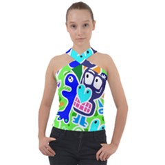 Crazy Pop Art - Doodle Skulls  Cross Neck Velour Top by ConteMonfrey