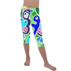 Crazy Pop Art - Doodle Skulls  Kids  Lightweight Velour Capri Leggings 