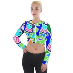 Crazy Pop Art - Doodle Skulls  Long Sleeve Cropped Velvet Jacket by ConteMonfrey