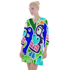 Crazy Pop Art - Doodle Skulls  Open Neck Shift Dress by ConteMonfrey