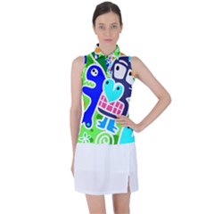 Crazy Pop Art - Doodle Skulls  Women s Sleeveless Polo Tee by ConteMonfrey