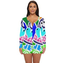 Crazy Pop Art - Doodle Skulls  Long Sleeve Boyleg Swimsuit by ConteMonfrey