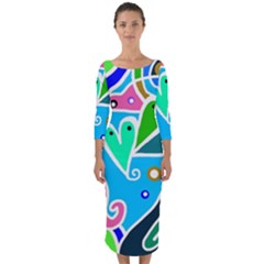 Crazy Pop Art - Doodle Hearts   Quarter Sleeve Midi Bodycon Dress by ConteMonfrey