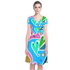 Crazy Pop Art - Doodle Hearts   Short Sleeve Front Wrap Dress by ConteMonfrey