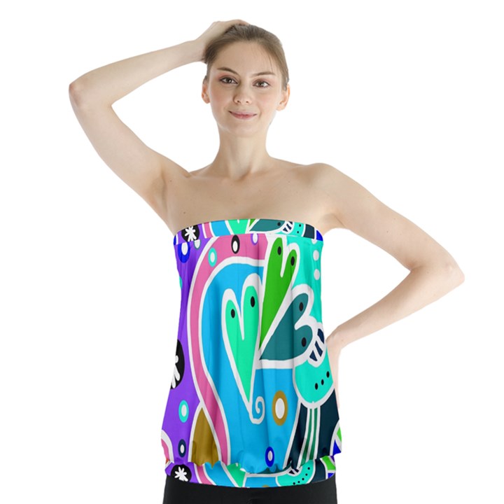 Crazy Pop Art - Doodle Hearts   Strapless Top